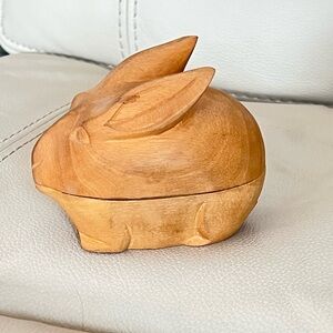 Vintage Hand Carved Wooden Rabbit Trinket Box Small Bunny Jewelry Stash Box